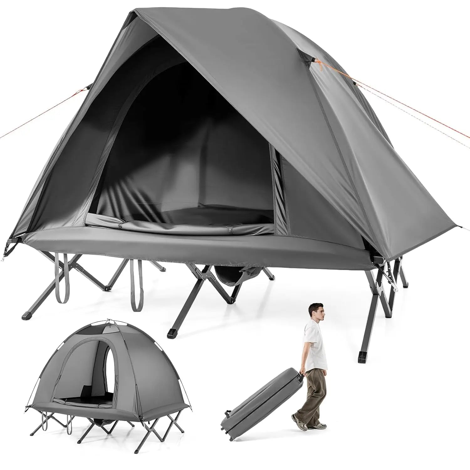 2-Person Tent Cot, 3 in 1 Folding Off-Ground Cot Bed