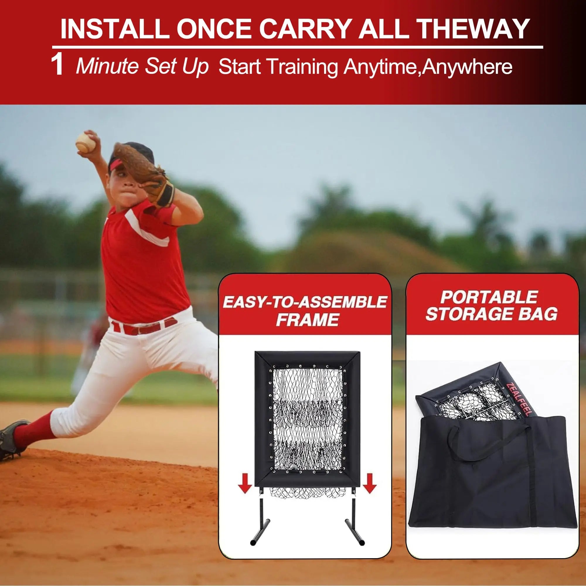 Adjustable Pitching Net,9 Holes Rebound Practice Net with Strike Zone