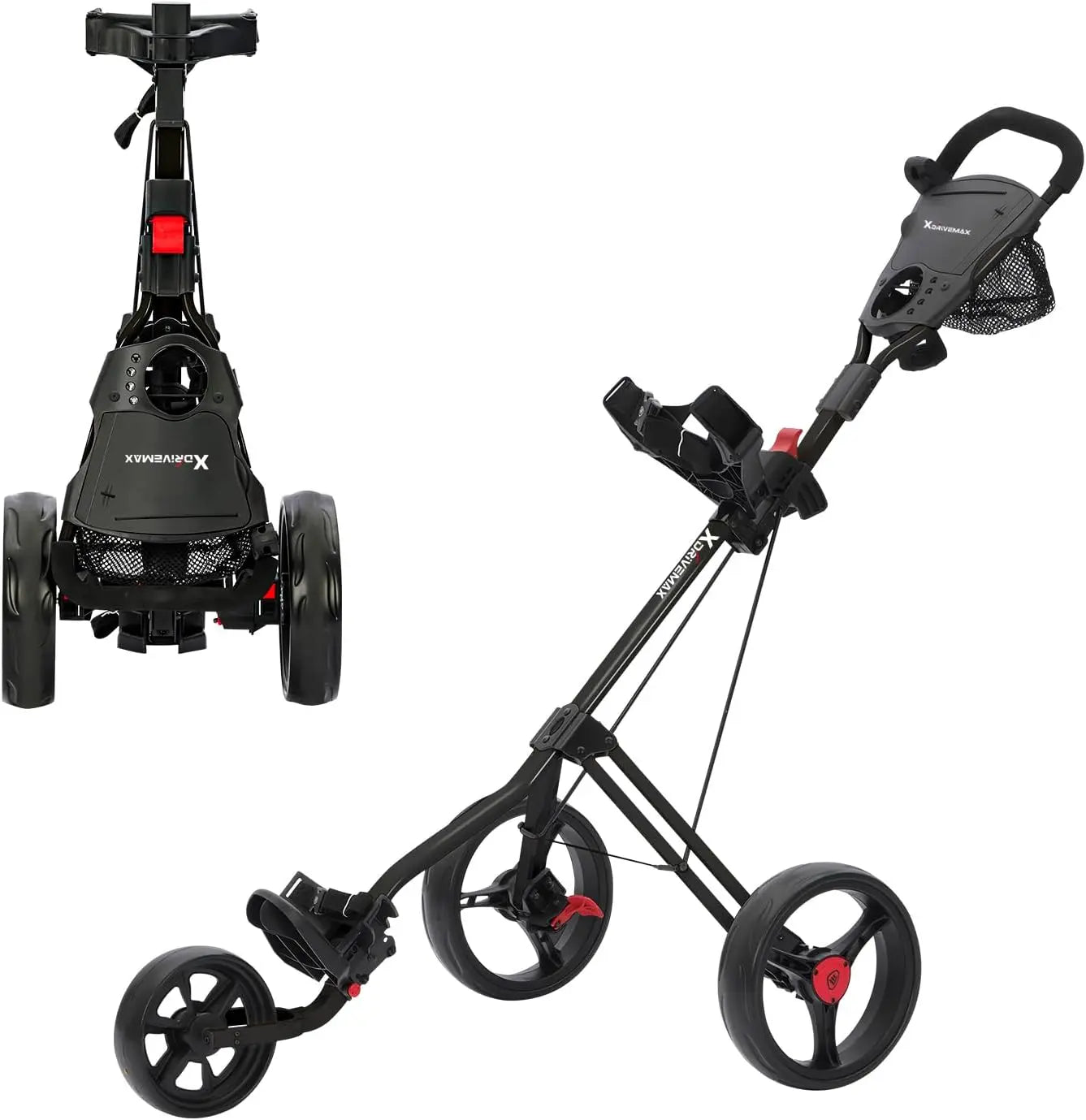 3-Wheel Golf Push Cart , Lightweight & Quick Fold, Adjustable Handle, Cup Holder