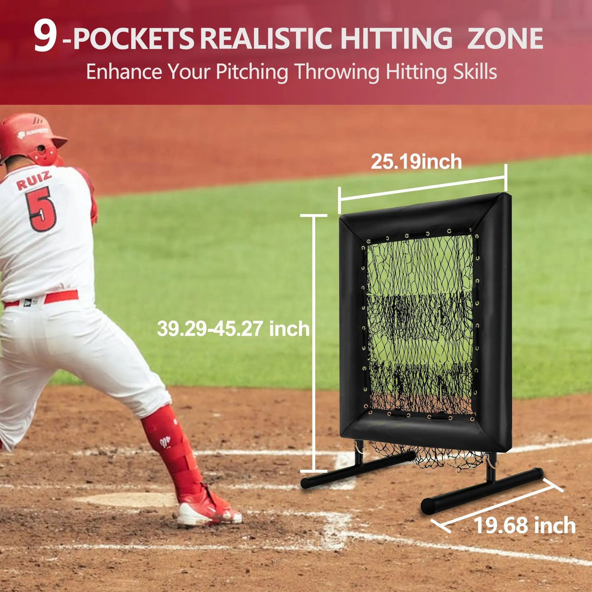 Adjustable Pitching Net,9 Holes Rebound Practice Net with Strike Zone