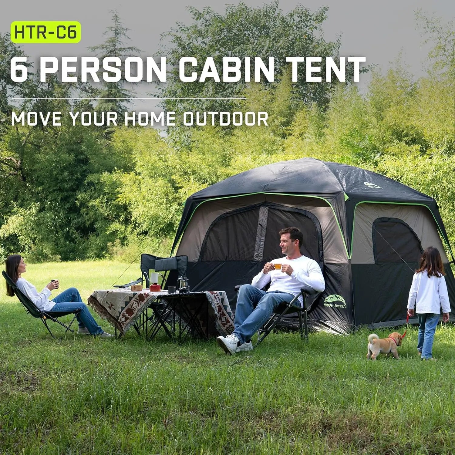 6-Person Waterproof Camping Tent with Rainfly, Easy Setup Family Cabin Tent for Outdoor Adventures