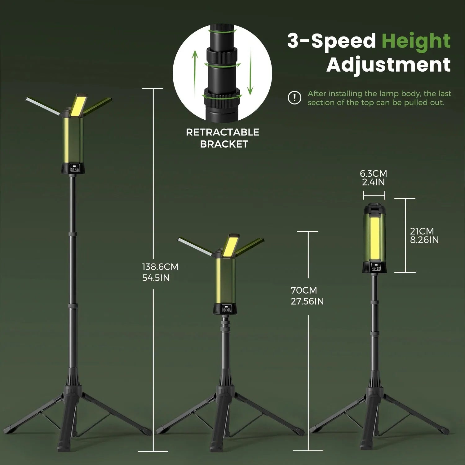 6000mAh Outdoor Camping light COB P50 Lamp Beads Telescopic Rotation Adjustable Dimmable