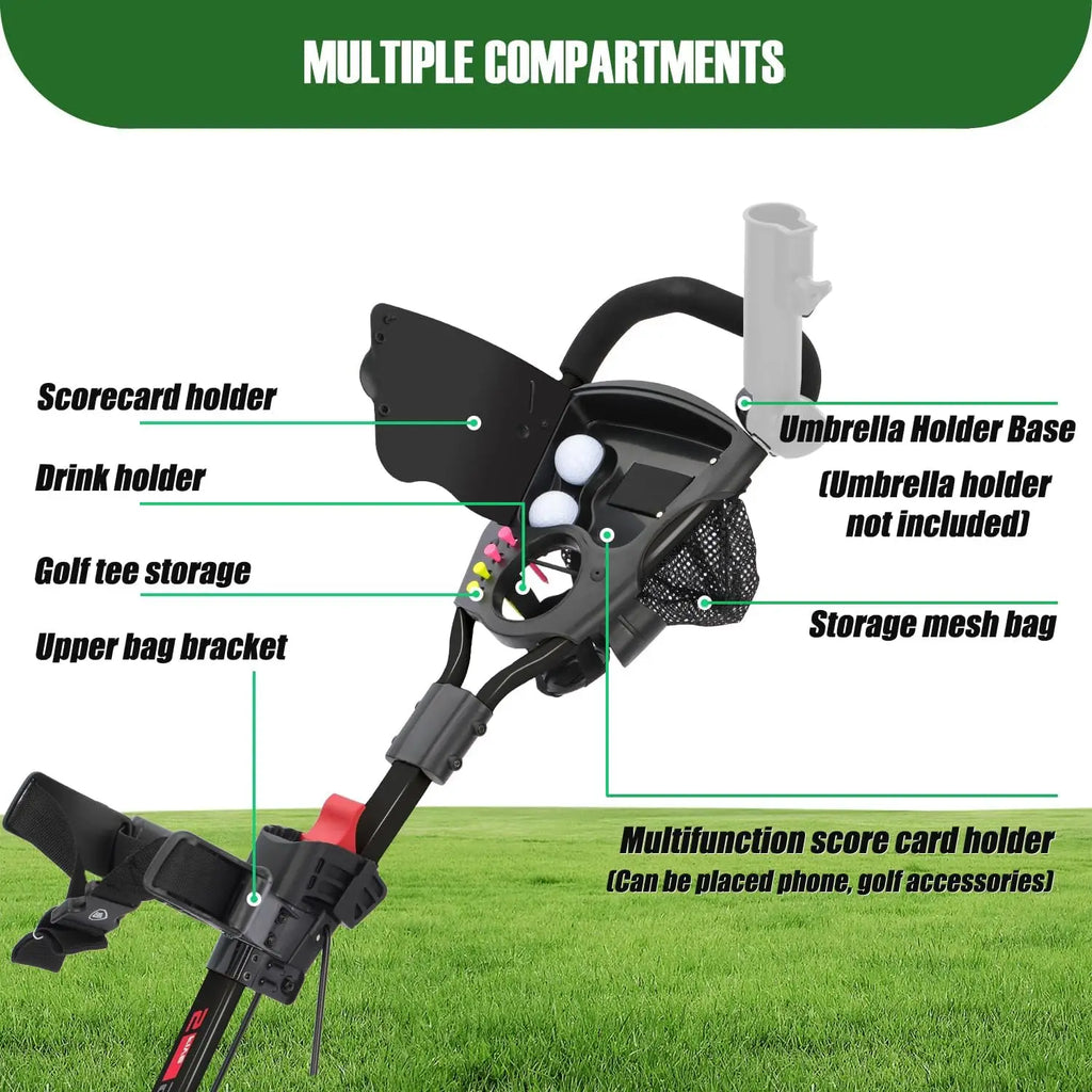 3-Wheel Golf Push Cart , Lightweight & Quick Fold, Adjustable Handle, Cup Holder