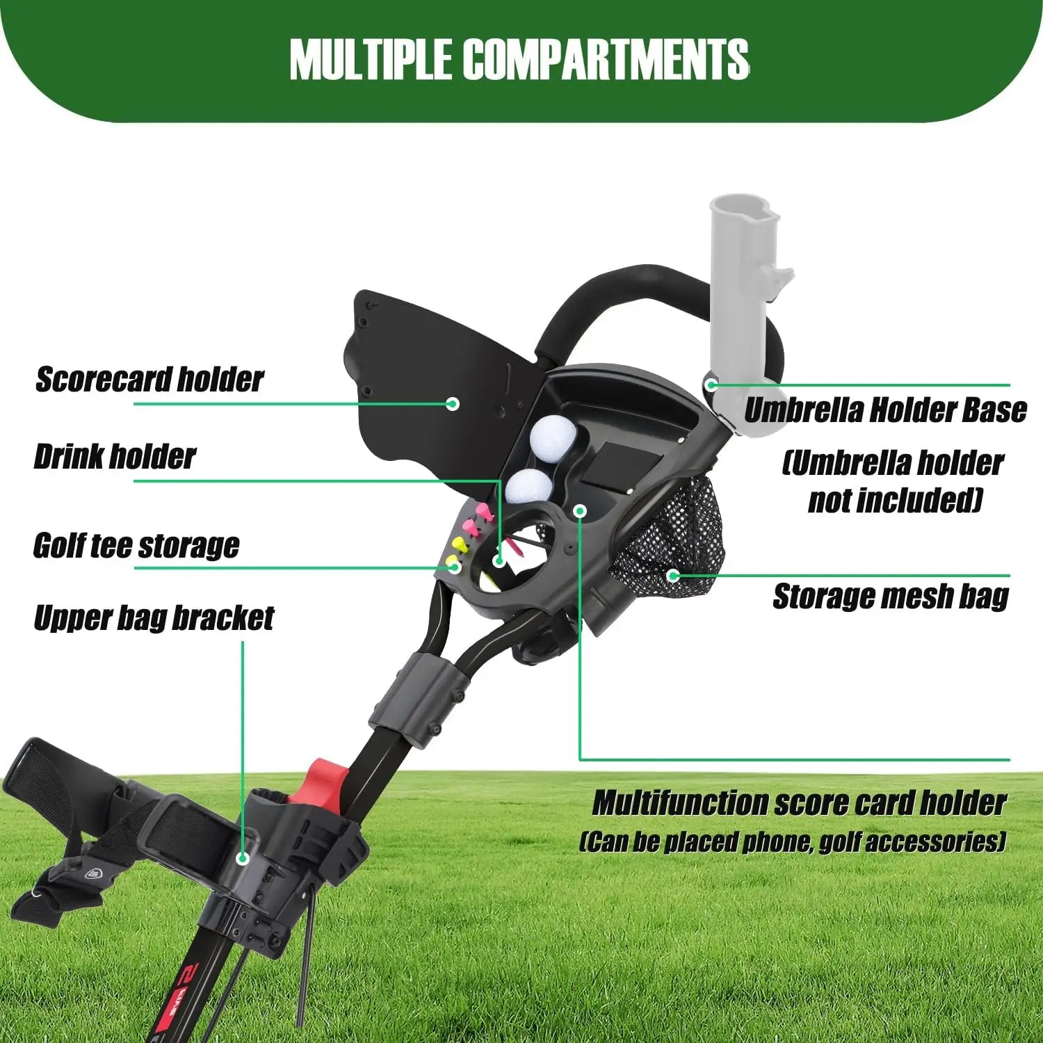 3-Wheel Golf Push Cart , Lightweight & Quick Fold, Adjustable Handle, Cup Holder