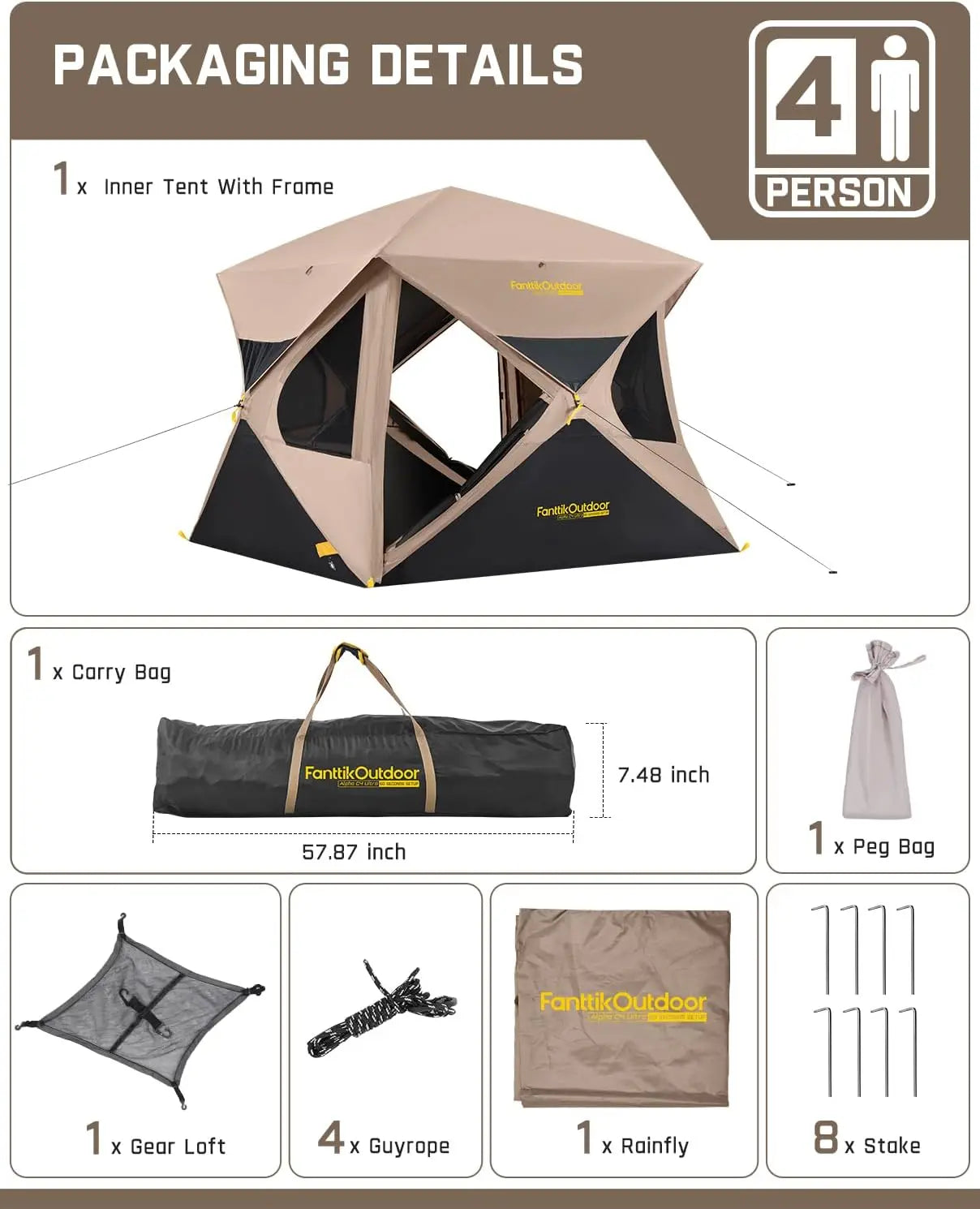 4 Person Pop Up Instant Cabin Tent 60 Second Setup
